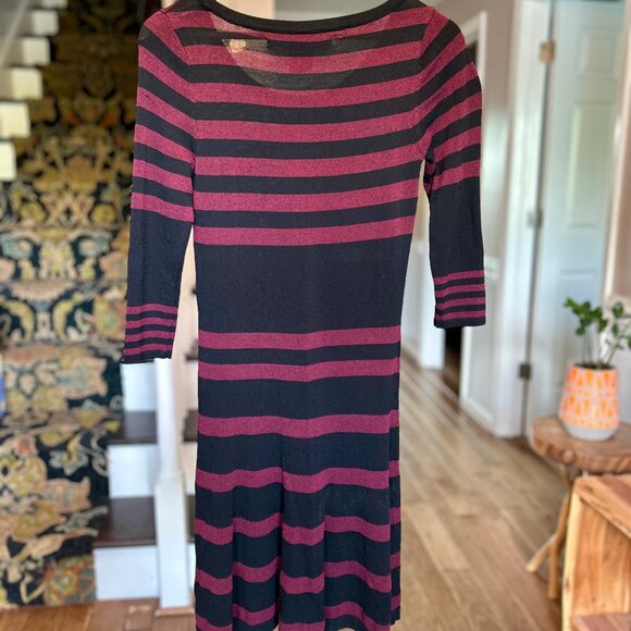 Max Studio Plum and Black Stripe Fit & Flare Stretchy Skater Dress Womens Size S - Picture 3 of 7
